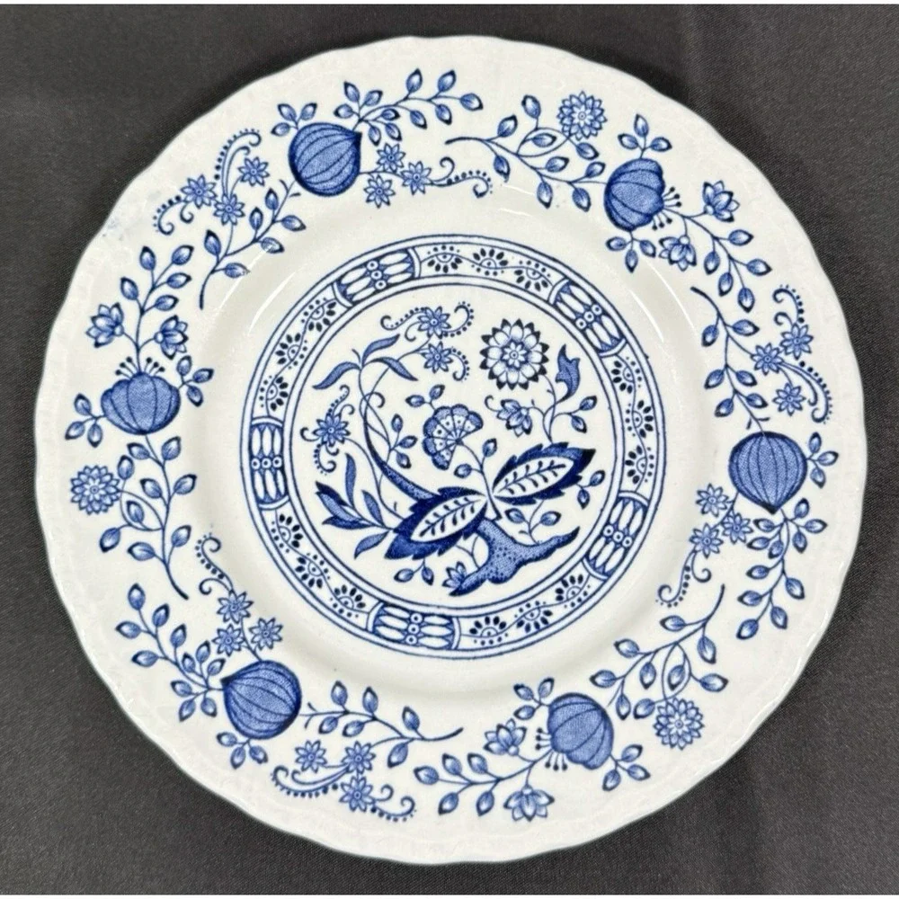 Blue Heritage Blue Onion Saucer & Bowl Set England Blue White Vintage Ironstone